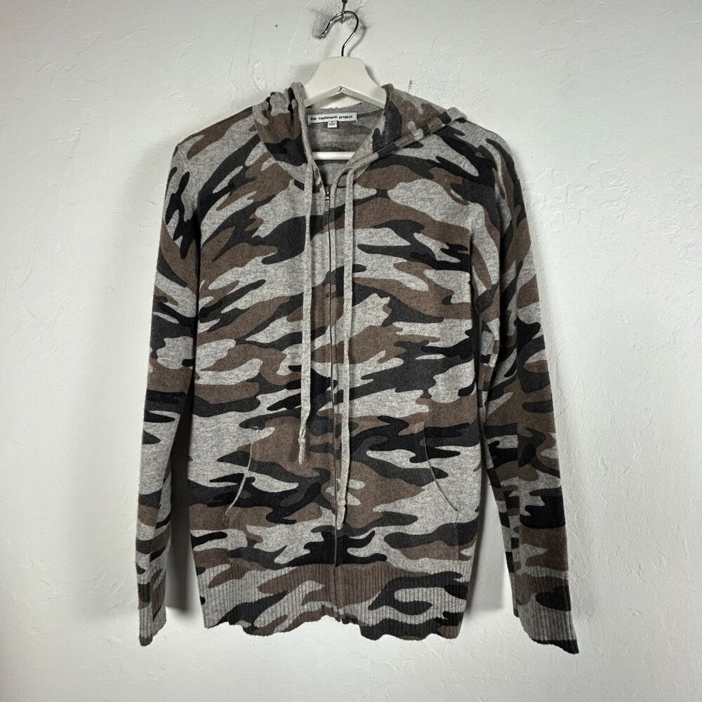 The Cashmere Project Womens Camo Hoodie Small Brown Gray Full-Zip Lightweight